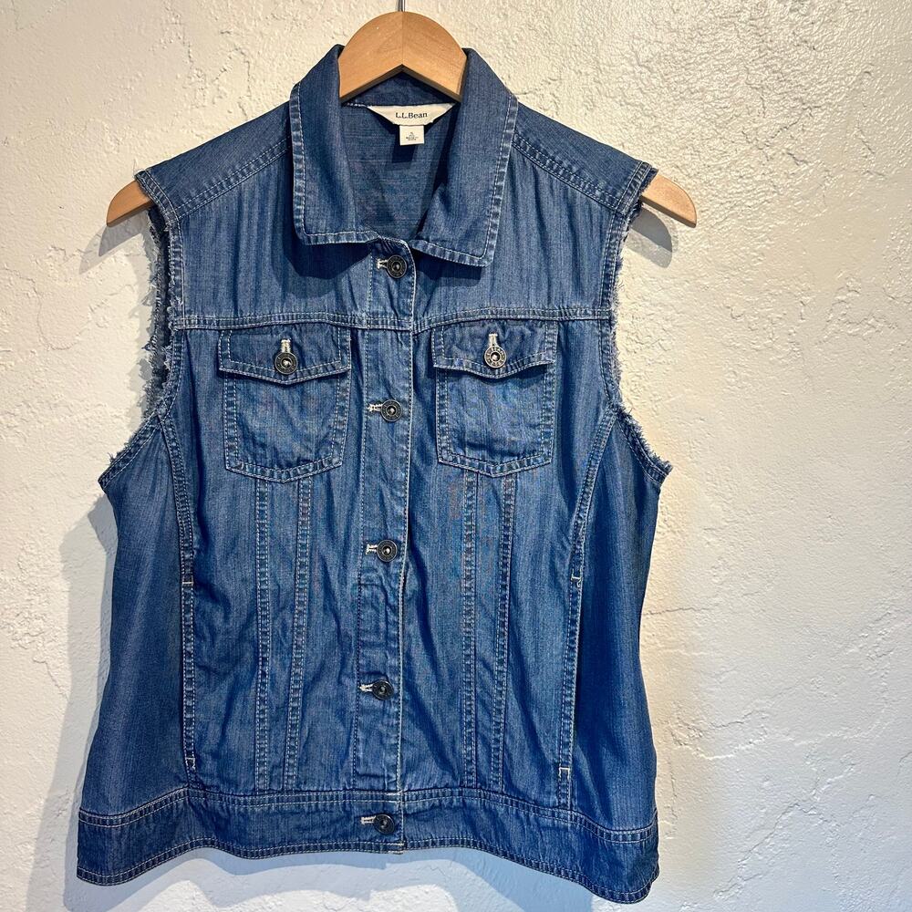 One of a kind Hand Crafted LLBean Denim Vest Sequin Designer Inspired Appliqué